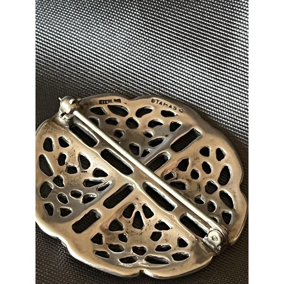 Vintage Steve Stamas Sterling Silver Brooch Pin Round Ornate Openwork Retired - Picture 7 of 12